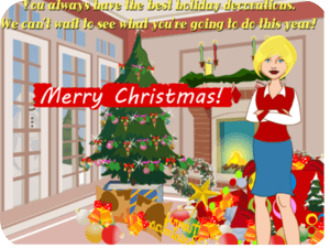 Merry Christmas Cheerful Woman Tree