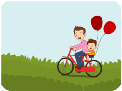 Father Son Biking Red Balloons