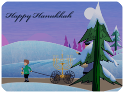 Hanukkah Boy Dreidel Snowy Scene