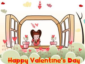 Valentines Day Girl Window Hearts