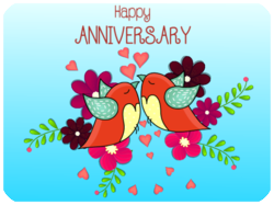 Anniversary Kissing Birds Flowers