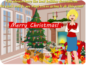 Merry Christmas Cheerful Woman Tree