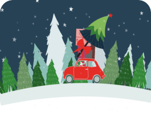 Christmas Tree Red Car Snowy Forest