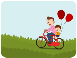 Father Son Biking Red Balloons