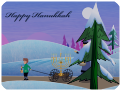 Hanukkah Boy Dreidel Snowy Scene