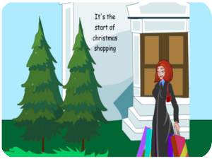 Christmas Shopping Woman Trees