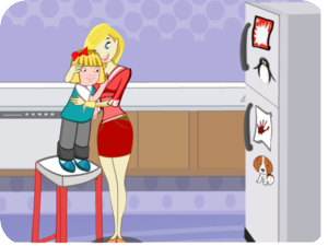 Mother Daughter Hugging Kitchen