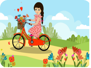 Spring Girl Bicycle Flowers