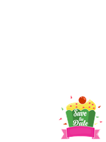 Colorful cupcake design for save the date announcements.
