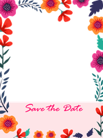 Colorful floral frame for save the date announcements.